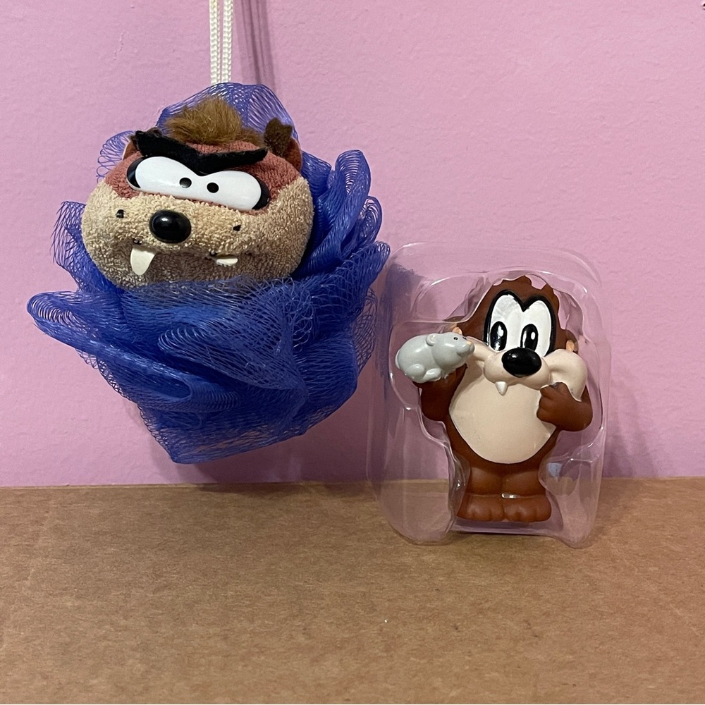 Rare vintage 90s looney tunes taz Tasmanian devil figure loofa body scrubber lot